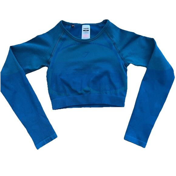 Gymshark Flex Long Sleeve Crop Top Y2K Blue X-Small A001415 - Picture 1 of 4